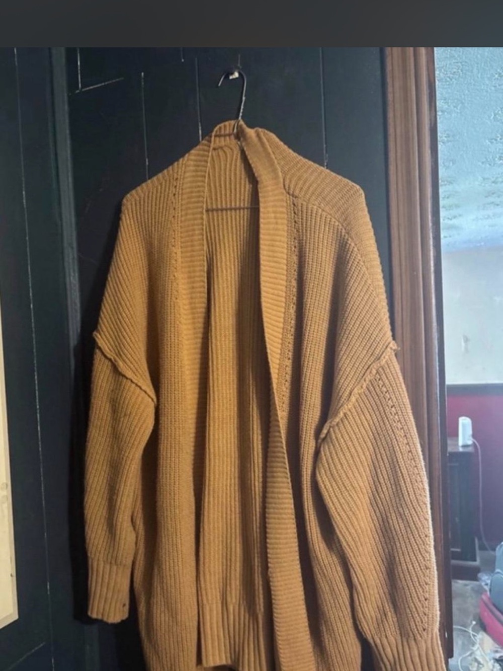Men's Open-Front Ribbed Cardigan Sweater - Camel